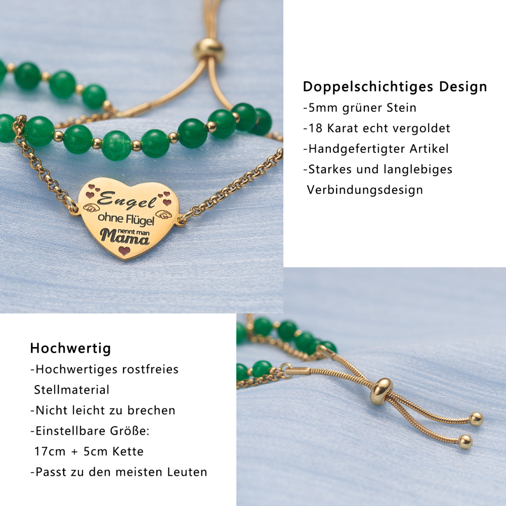 LParkin Doppelt Geperlt Mutter Armband Rostfreier Stahl Einstellbar, Personalisiert Geschenke für Mama, Geburtstagsgeschenk, Muttertagsgeschenk, Gold