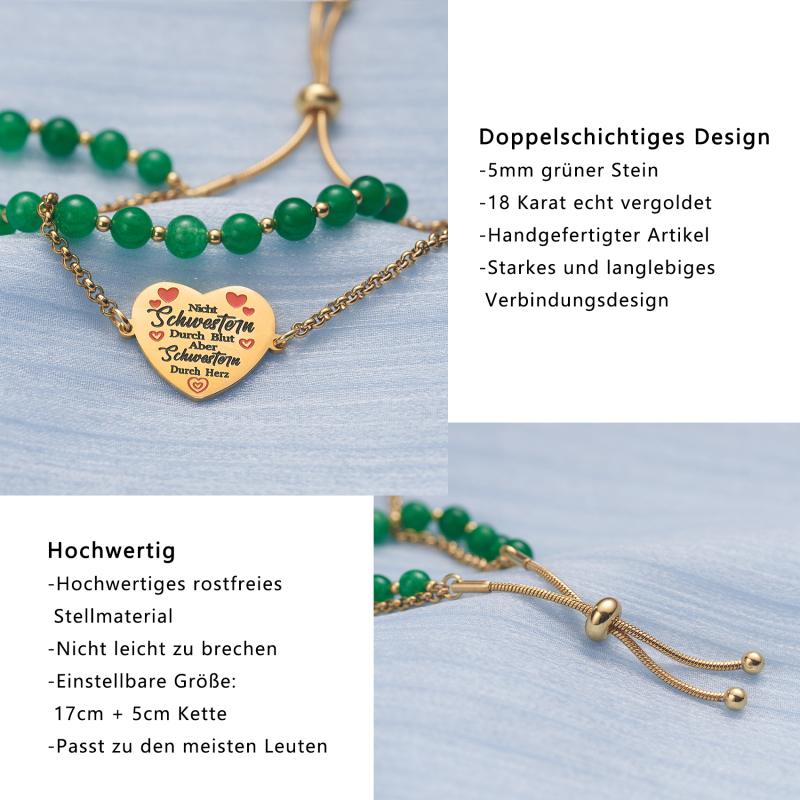 LParkin Doppelt Geperlt Schwester Armband Rostfreier Stahl Einstellbar, Schwester Geschenk Schmuck, Geburtstagsgeschenk Personalisiert