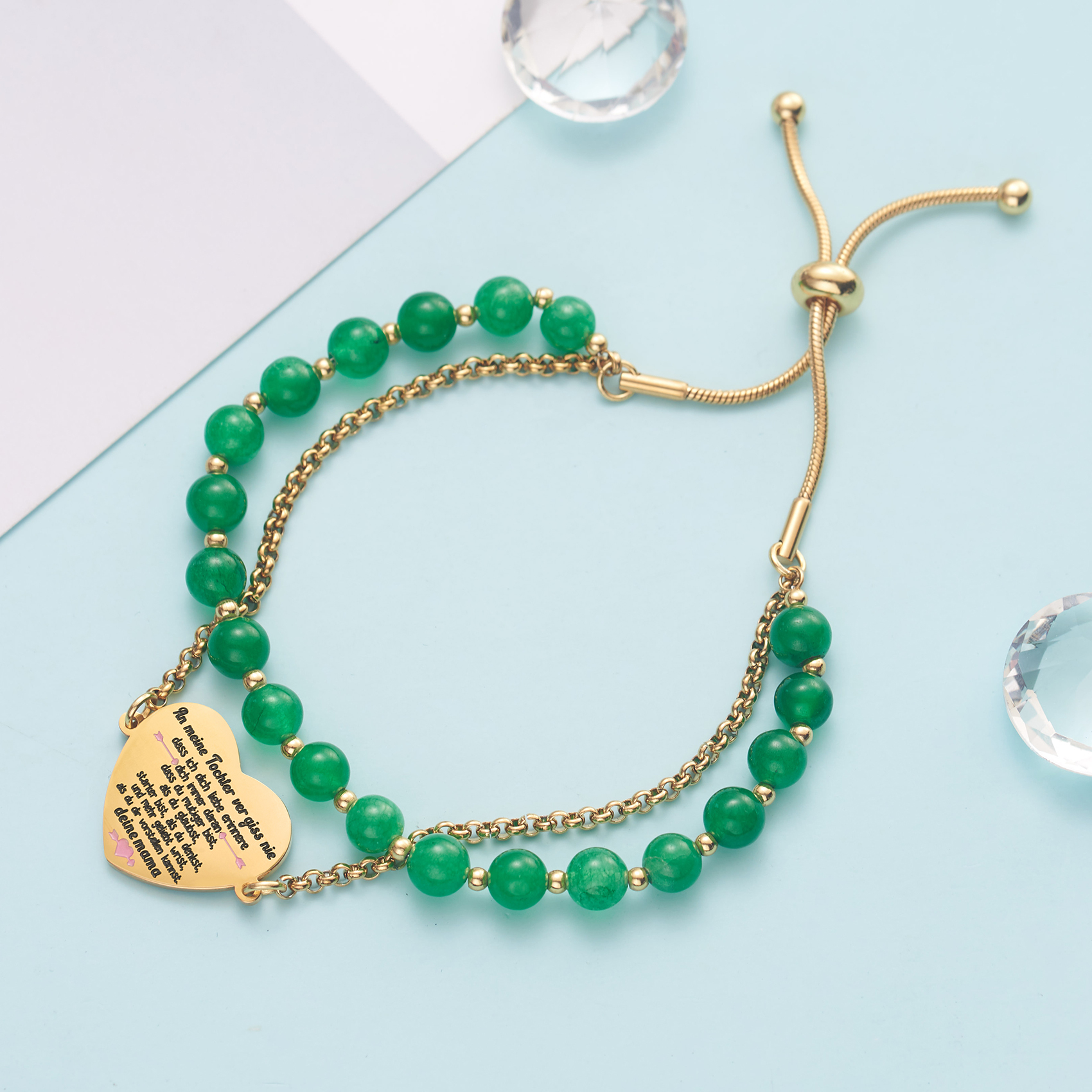 LParkin Doppelt Geperlt Mutter Armband Rostfreier Stahl Einstellbar, Personalisiert Geschenke für Mama, Geburtstagsgeschenk, Muttertagsgeschenk, Gold