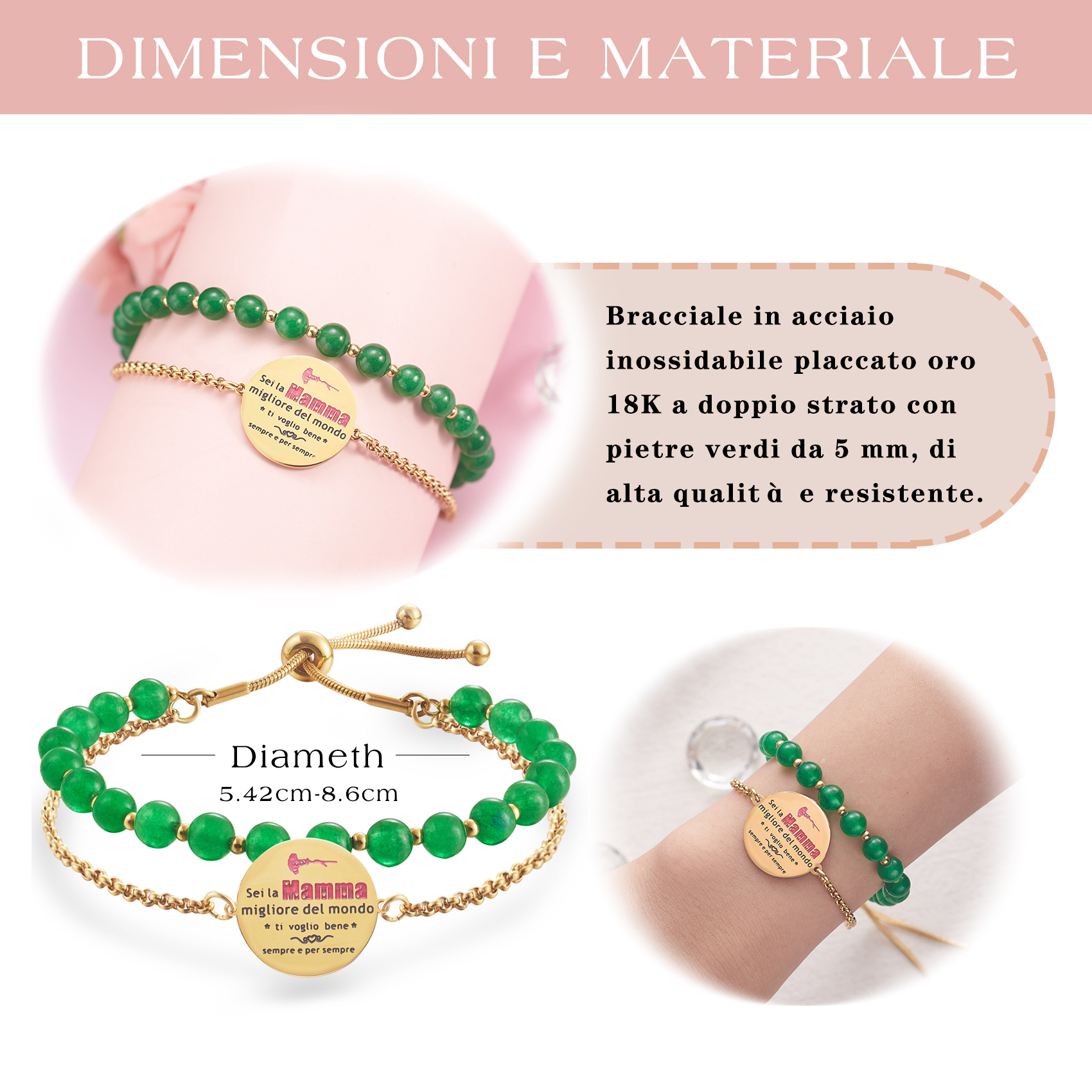 LParkin Bracciale Mamma Acciaio Inox Regolabile, Regali Mamma Originale, Regalo Compleanno Festa Della Mamma Natale