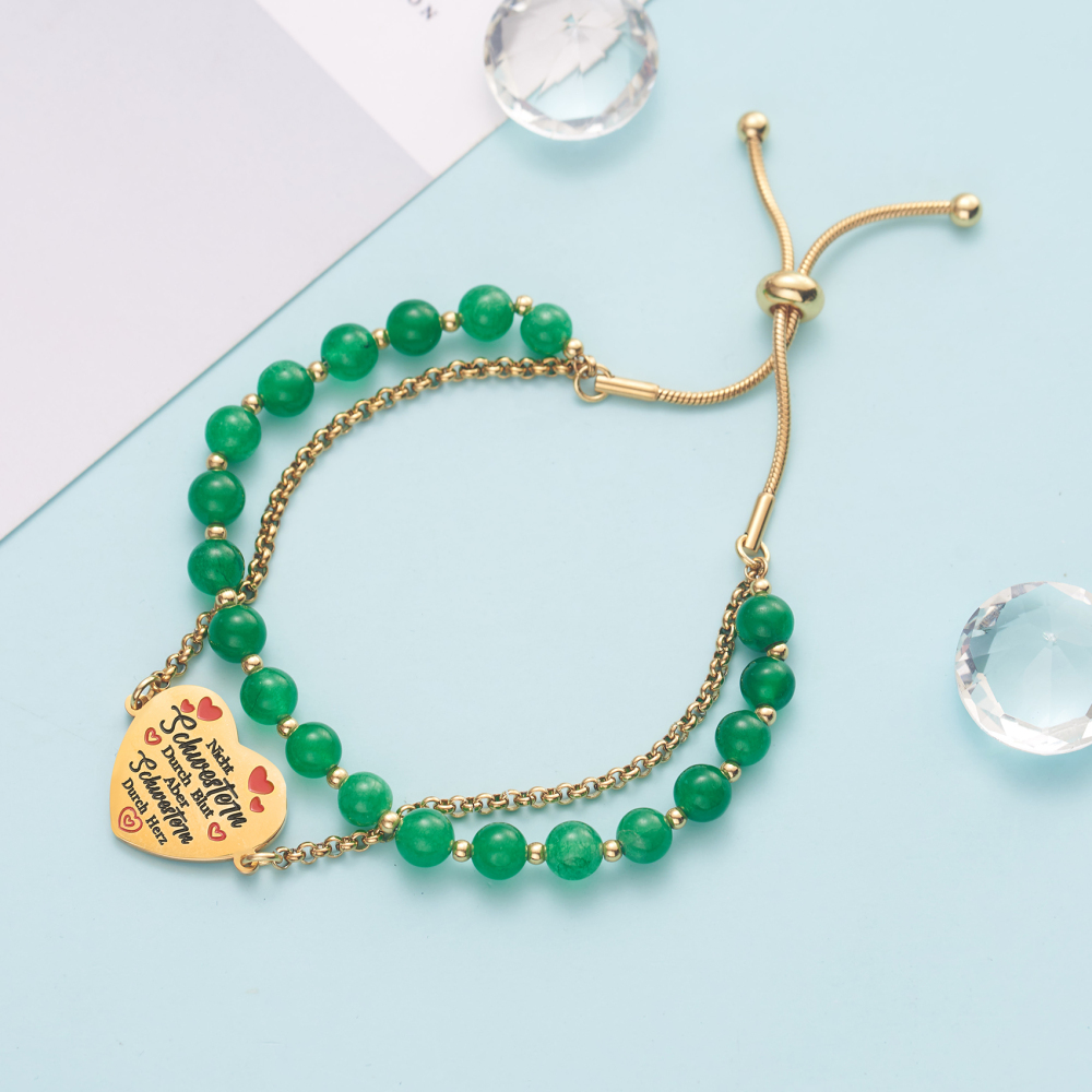 LParkin Doppelt Geperlt Schwester Armband Rostfreier Stahl Einstellbar, Schwester Geschenk Schmuck, Geburtstagsgeschenk Personalisiert