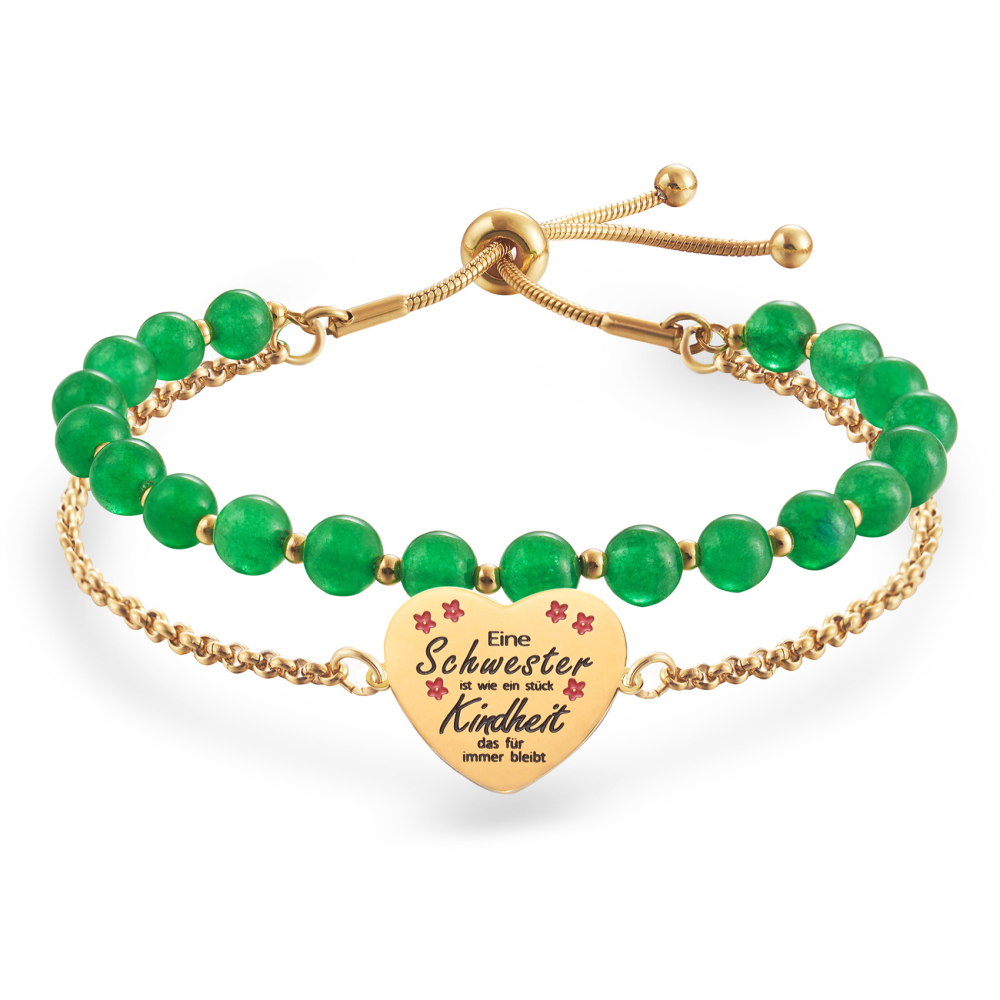 LParkin Doppelt Geperlt Schwester Armband Rostfreier Stahl Einstellbar, Schwester Geschenk Schmuck, Geburtstagsgeschenk Personalisiert