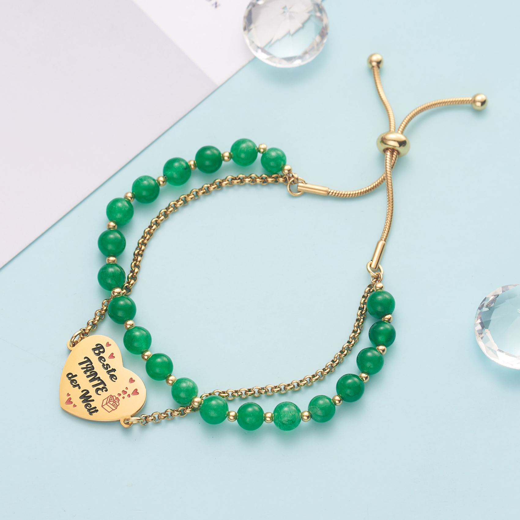 LParkin Doppelt Geperlt Tante Armband Rostfreier Stahl Einstellbar, Tante Geschenk Weihnachts Geburtstag, Tante Schmuck