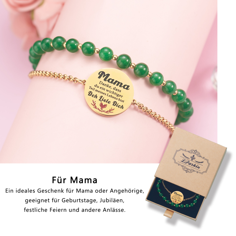 LParkin Doppelt Geperlt Mutter Armband Rostfreier Stahl Einstellbar, Personalisiert Geschenke für Mama, Geburtstagsgeschenk, Muttertagsgeschenk, Gold