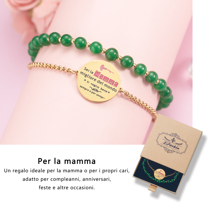 LParkin Bracciale Mamma Acciaio Inox Regolabile, Regali Mamma Originale, Regalo Compleanno Festa Della Mamma Natale