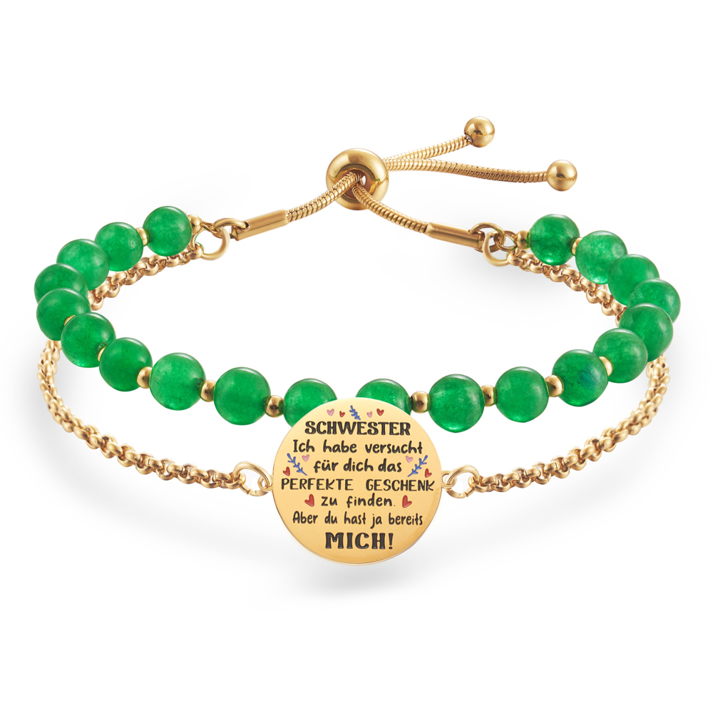 LParkin Doppelt Geperlt Schwester Armband Rostfreier Stahl Einstellbar, Schwester Geschenk Schmuck, Geburtstagsgeschenk Personalisiert