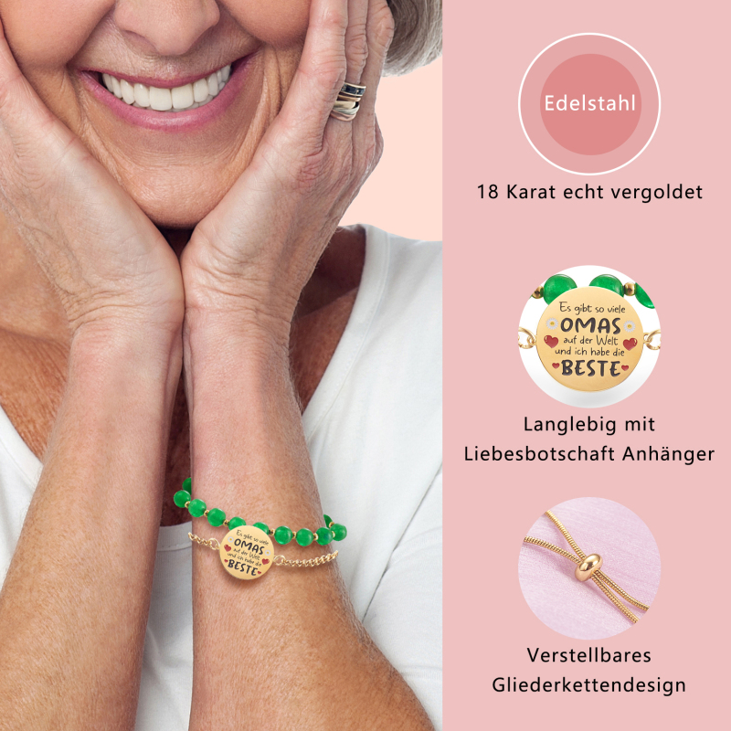 LParkin Doppelt Geperlt Oma Armband Rostfreier Stahl Einstellbar, Oma Geschenke zum Geburtstag, Muttertag Oma Geschenk