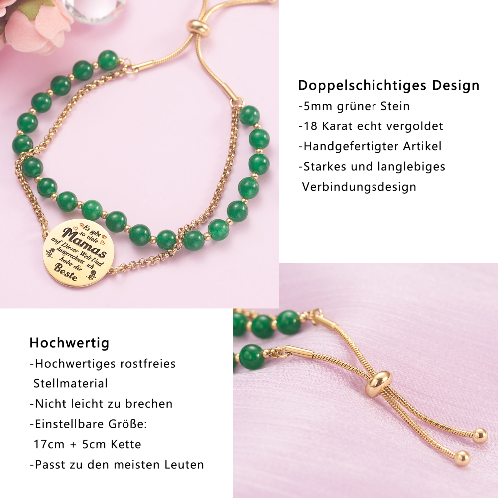 LParkin Doppelt Geperlt Mutter Armband Rostfreier Stahl Einstellbar, Personalisiert Geschenke für Mama, Geburtstagsgeschenk, Muttertagsgeschenk, Gold