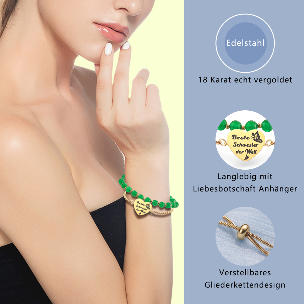 LParkin Doppelt Geperlt Schwester Armband Rostfreier Stahl Einstellbar, Schwester Geschenk Schmuck, Geburtstagsgeschenk Personalisiert