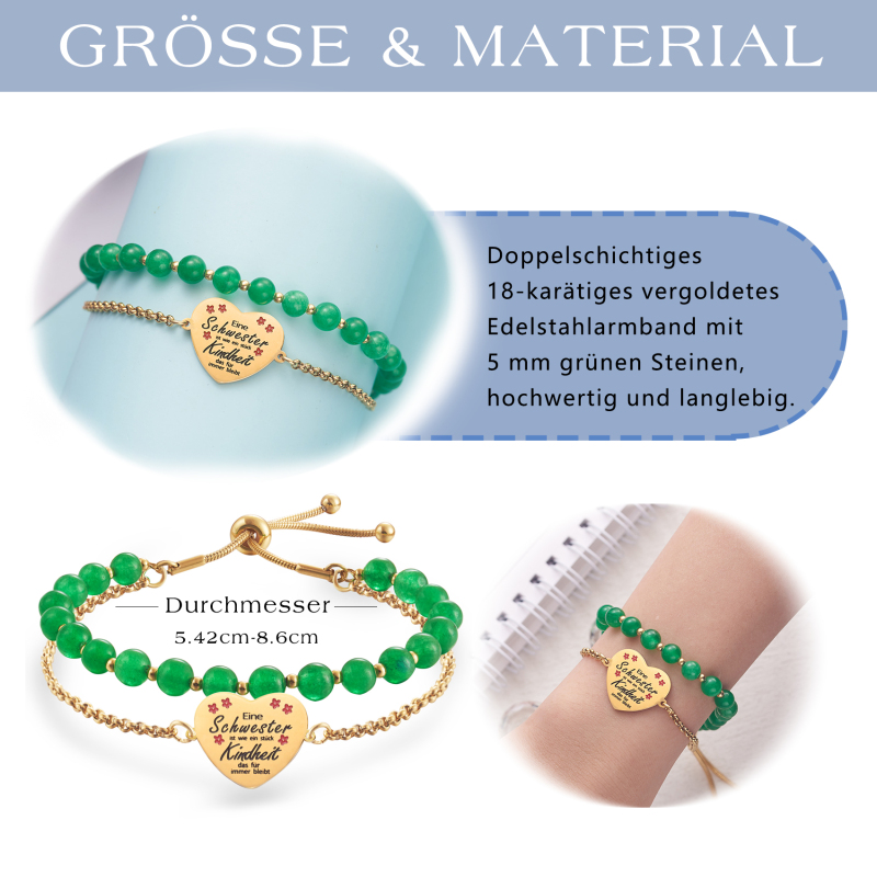 LParkin Doppelt Geperlt Schwester Armband Rostfreier Stahl Einstellbar, Schwester Geschenk Schmuck, Geburtstagsgeschenk Personalisiert