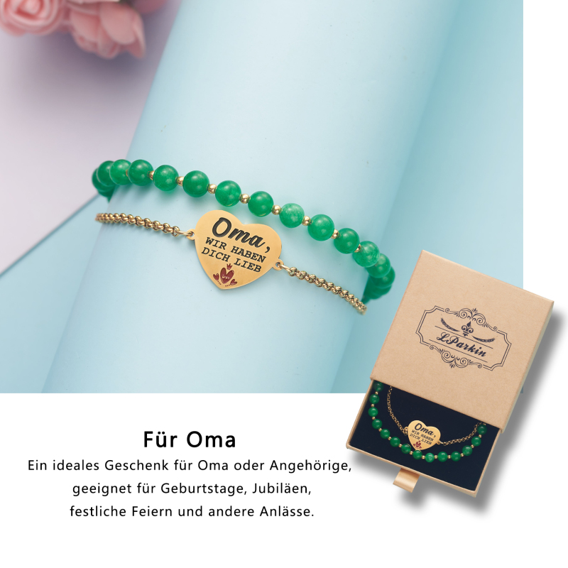 LParkin Doppelt Geperlt Oma Armband Rostfreier Stahl Einstellbar, Oma Geschenke zum Geburtstag, Muttertag Oma Geschenk