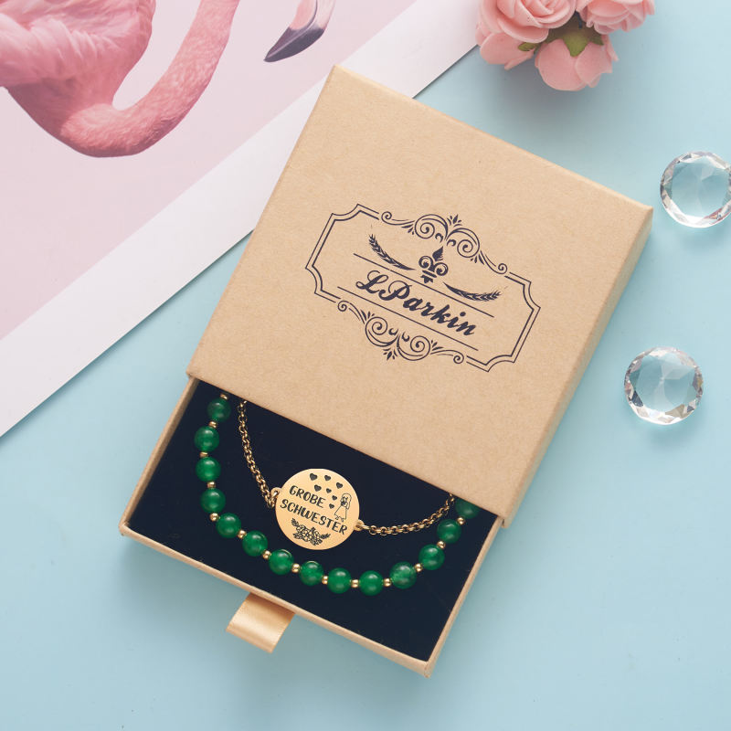 LParkin Doppelt Geperlt Schwester Armband Rostfreier Stahl Einstellbar, Schwester Geschenk Schmuck, Geburtstagsgeschenk Personalisiert