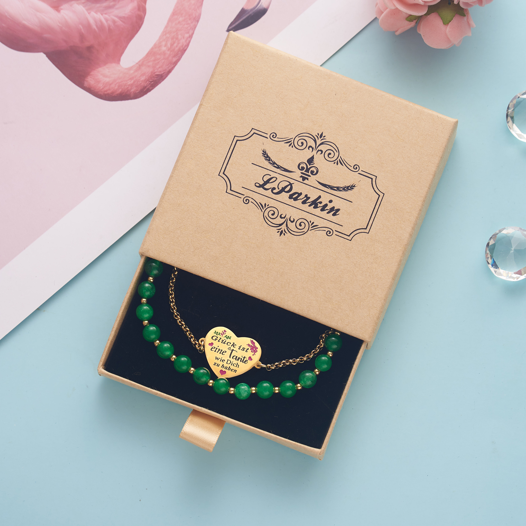 LParkin Doppelt Geperlt Tante Armband Rostfreier Stahl Einstellbar, Tante Geschenk Weihnachts Geburtstag, Tante Schmuck