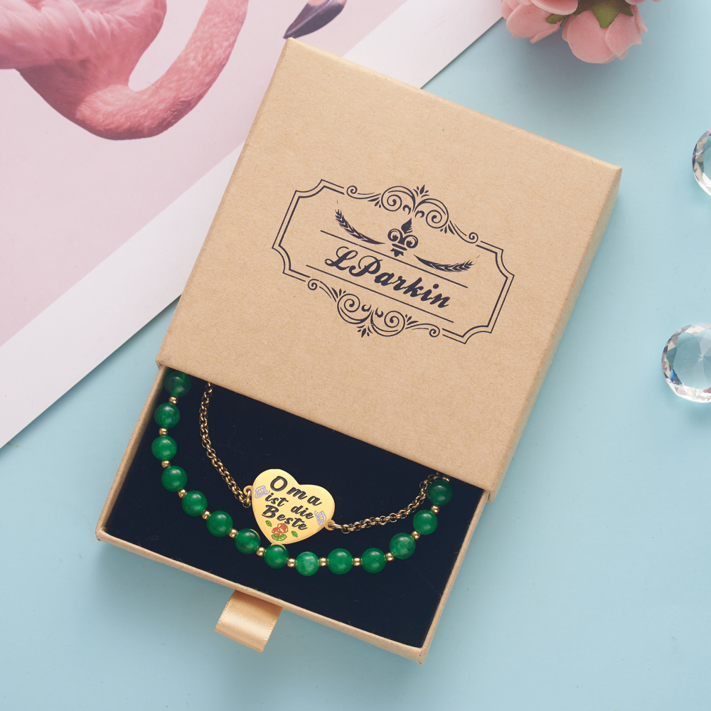 LParkin Doppelt Geperlt Oma Armband Rostfreier Stahl Einstellbar, Oma Geschenke zum Geburtstag, Muttertag Oma Geschenk