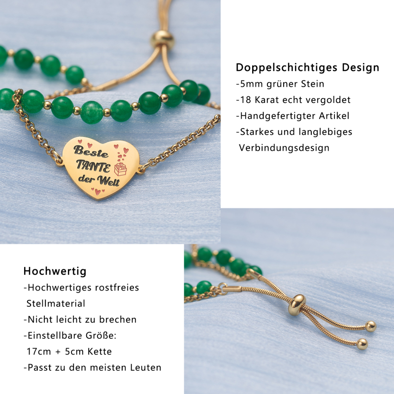 LParkin Doppelt Geperlt Tante Armband Rostfreier Stahl Einstellbar, Tante Geschenk Weihnachts Geburtstag, Tante Schmuck