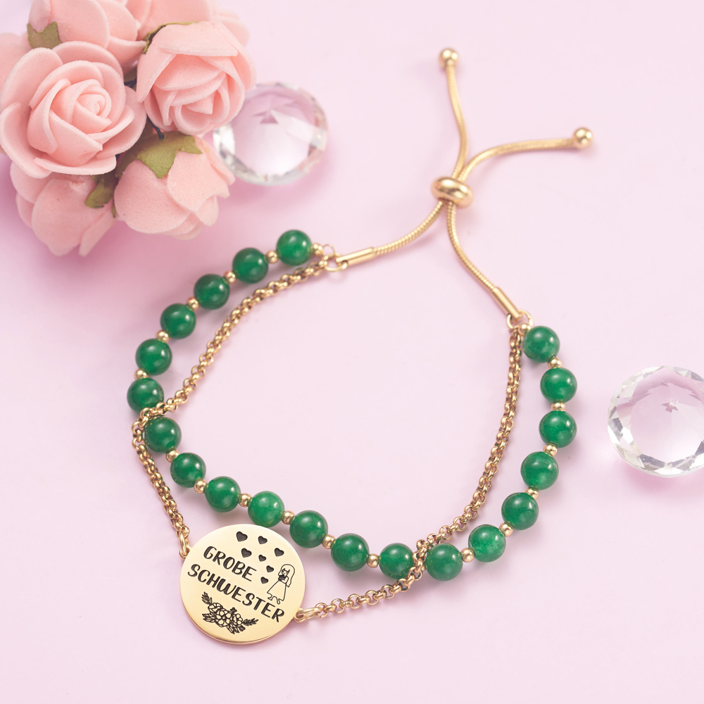 LParkin Doppelt Geperlt Schwester Armband Rostfreier Stahl Einstellbar, Schwester Geschenk Schmuck, Geburtstagsgeschenk Personalisiert