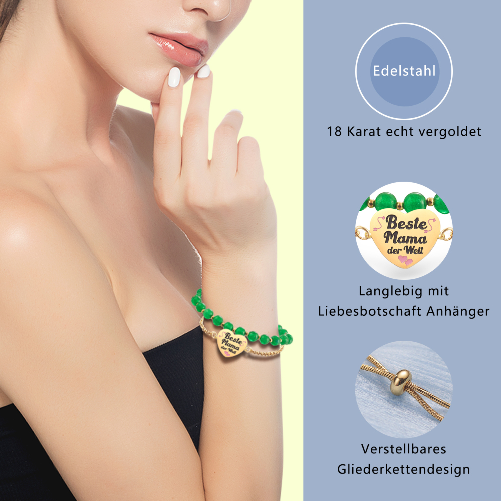 LParkin Doppelt Geperlt Mutter Armband Rostfreier Stahl Einstellbar, Personalisiert Geschenke für Mama, Geburtstagsgeschenk, Muttertagsgeschenk, Gold
