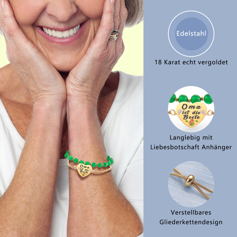 LParkin Doppelt Geperlt Oma Armband Rostfreier Stahl Einstellbar, Oma Geschenke zum Geburtstag, Muttertag Oma Geschenk