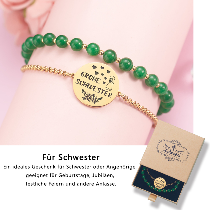 LParkin Doppelt Geperlt Schwester Armband Rostfreier Stahl Einstellbar, Schwester Geschenk Schmuck, Geburtstagsgeschenk Personalisiert