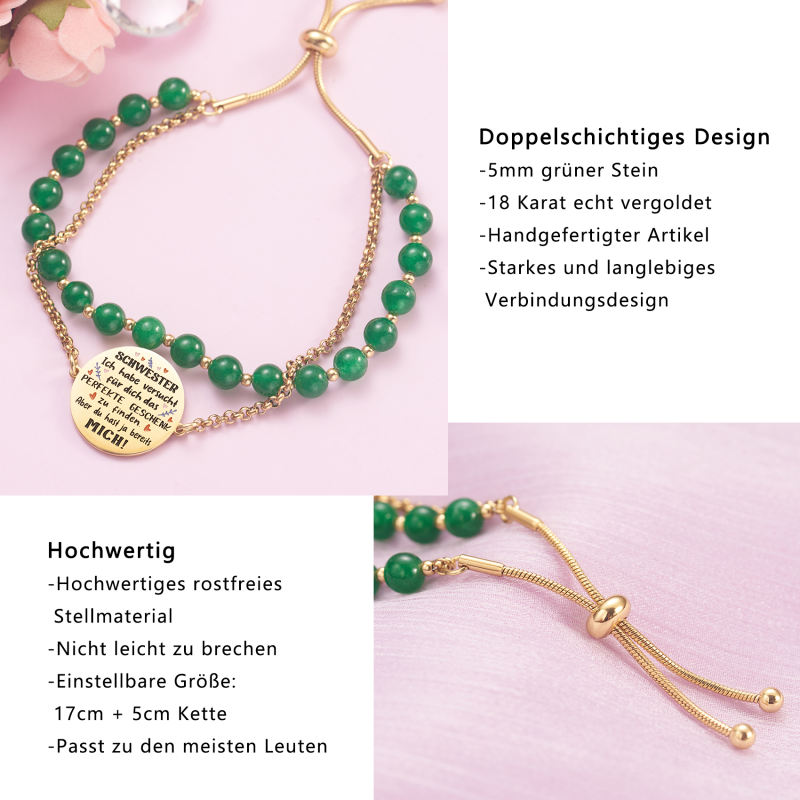 LParkin Doppelt Geperlt Schwester Armband Rostfreier Stahl Einstellbar, Schwester Geschenk Schmuck, Geburtstagsgeschenk Personalisiert