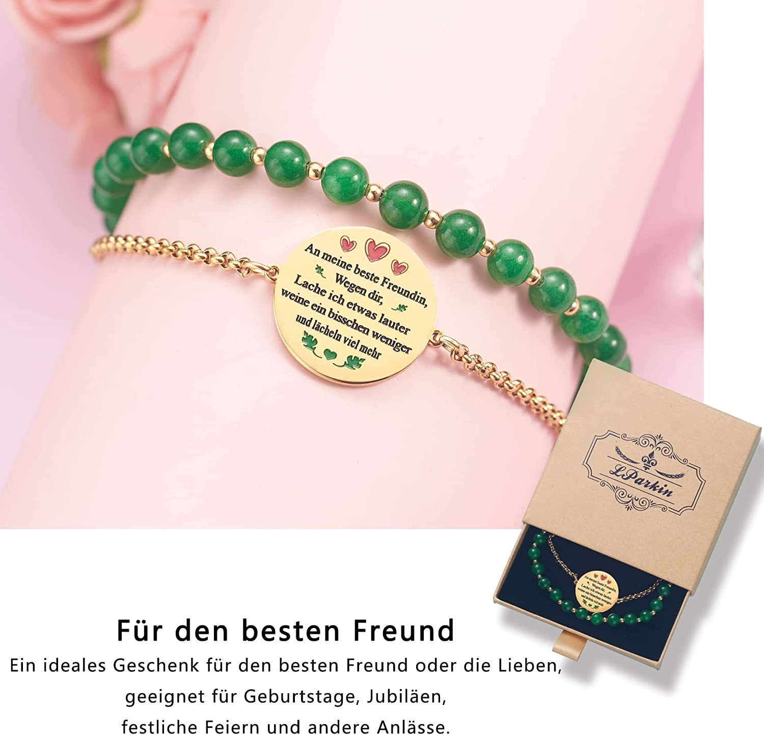 LParkin Double Pearl Bracelet Best Friend Stainless Steel Adjustable Best Friend Birthday Gifts Personalised Men Women Gold