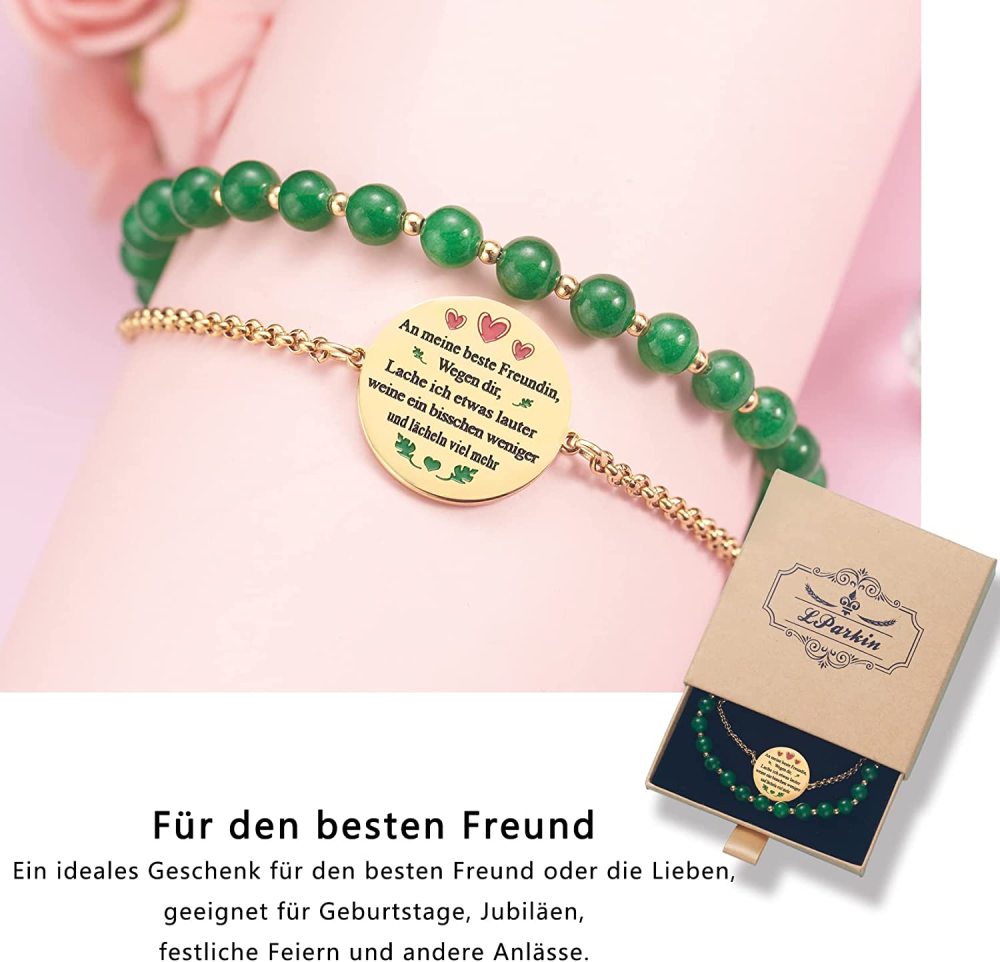 LParkin Double Pearl Bracelet Best Friend Stainless Steel Adjustable Best Friend Birthday Gifts Personalised Men Women Gold