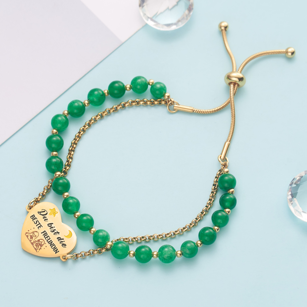 LParkin Doppelt Geperlt Armband Beste Freundin Rostfreier Stahl Einstellbar, Beste Freundin Geburtstag Geschenke Personalisierte Männer Frauen, Gold