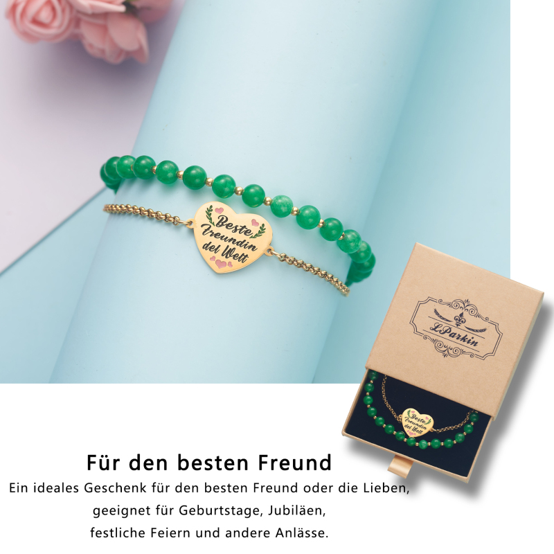 LParkin Doppelt Geperlt Armband Beste Freundin Rostfreier Stahl Einstellbar, Beste Freundin Geburtstag Geschenke Personalisierte Männer Frauen, Gold