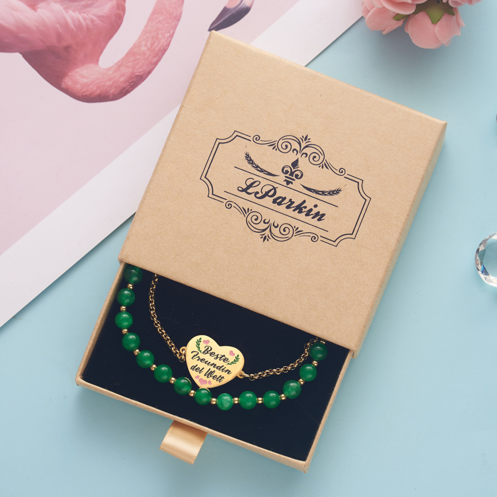 LParkin Doppelt Geperlt Armband Beste Freundin Rostfreier Stahl Einstellbar, Beste Freundin Geburtstag Geschenke Personalisierte Männer Frauen, Gold