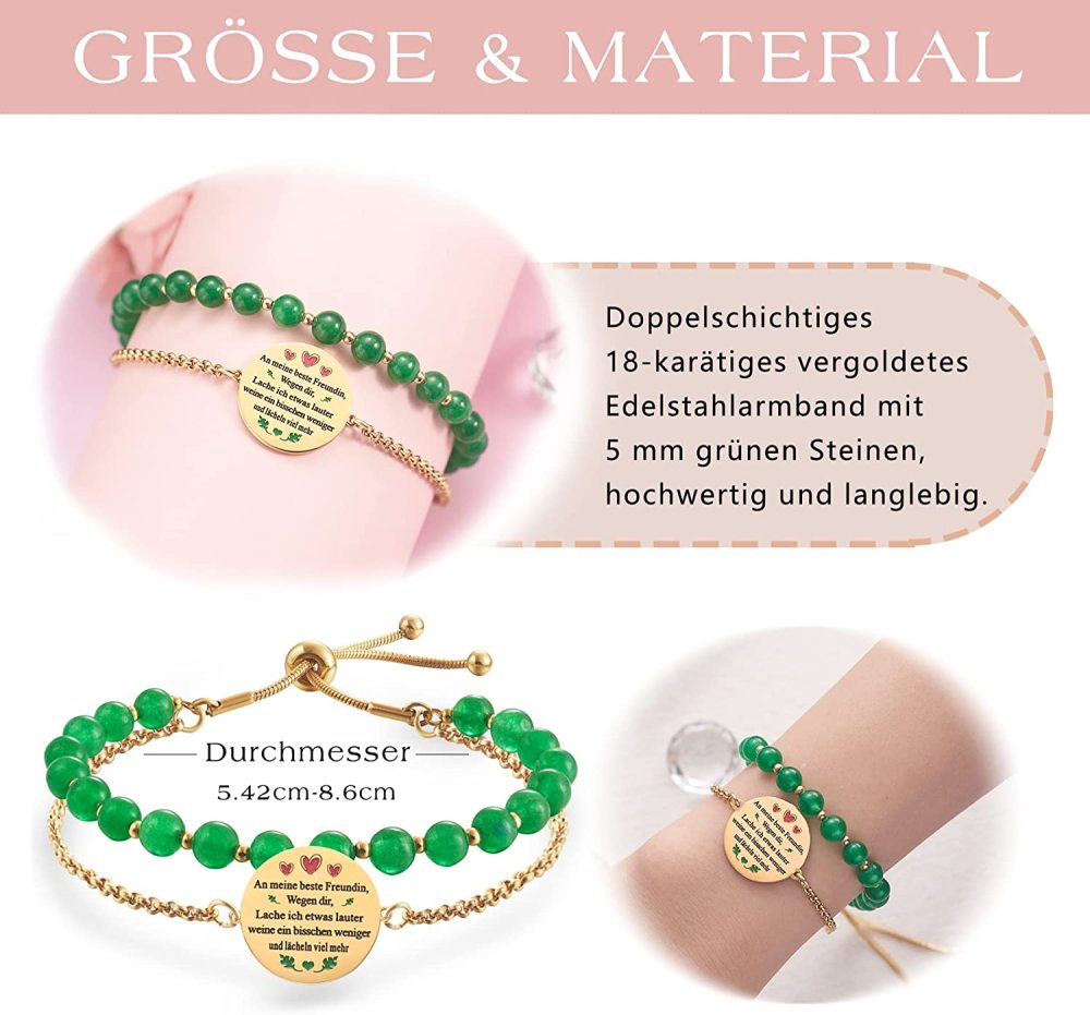 LParkin Double Pearl Bracelet Best Friend Stainless Steel Adjustable Best Friend Birthday Gifts Personalised Men Women Gold