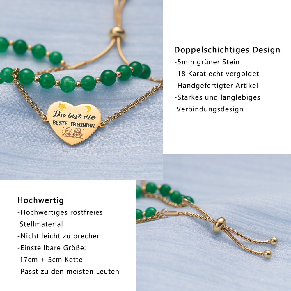 LParkin Doppelt Geperlt Armband Beste Freundin Rostfreier Stahl Einstellbar, Beste Freundin Geburtstag Geschenke Personalisierte Männer Frauen, Gold