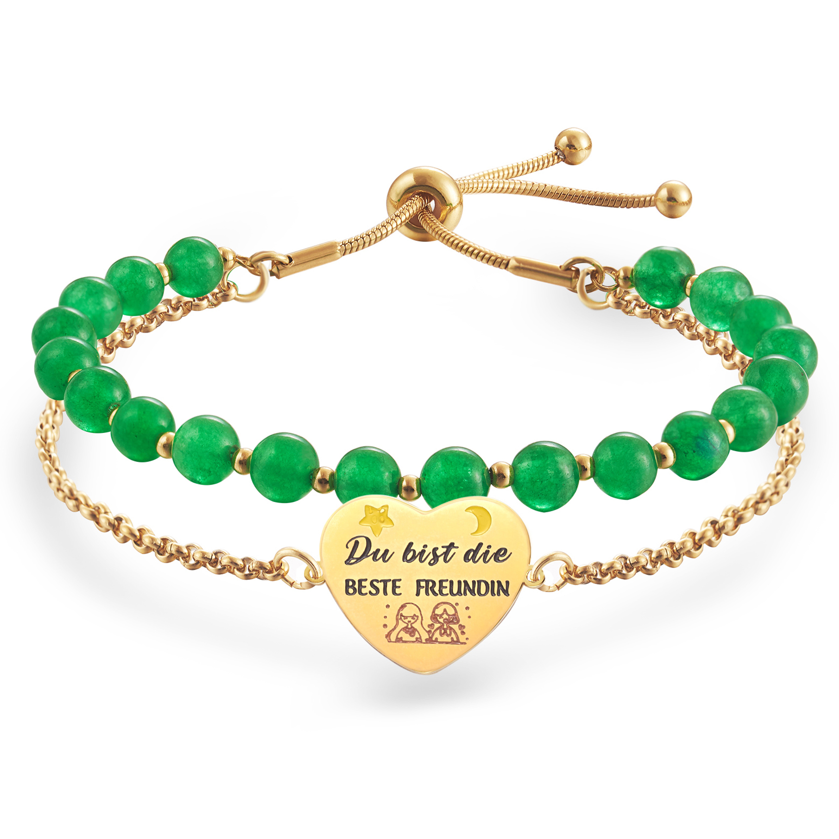 LParkin Doppelt Geperlt Armband Beste Freundin Rostfreier Stahl Einstellbar, Beste Freundin Geburtstag Geschenke Personalisierte Männer Frauen, Gold