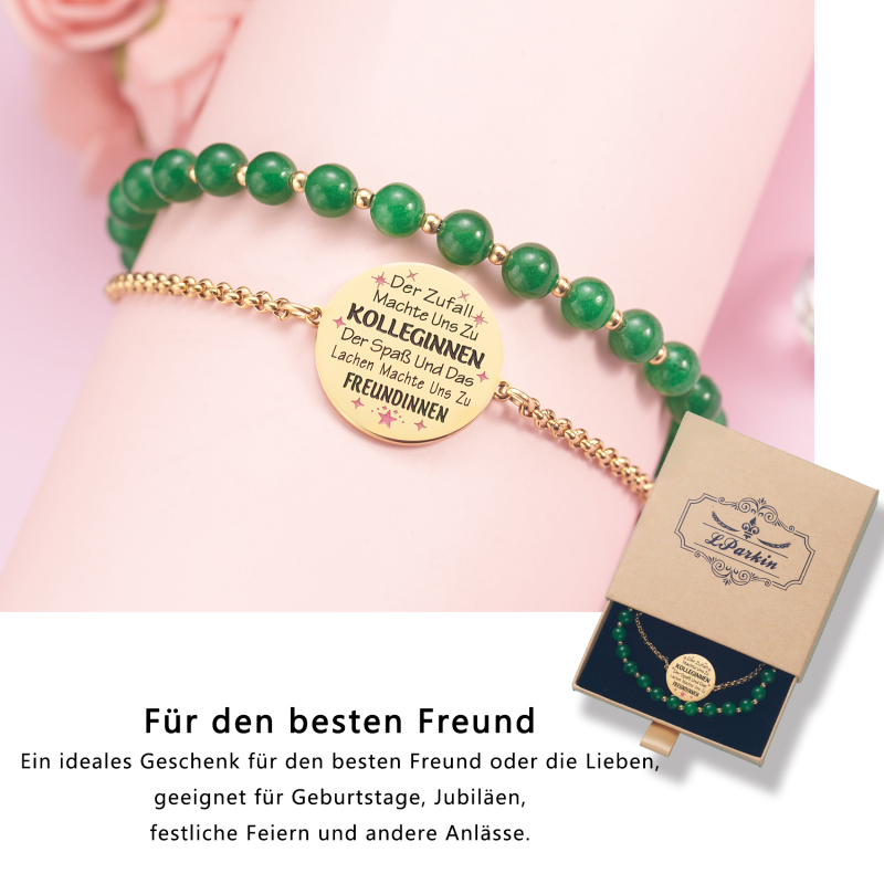 LParkin Doppelt Geperlt Armband Beste Freundin Rostfreier Stahl Einstellbar, Beste Freundin Geburtstag Geschenke Personalisierte Männer Frauen, Gold