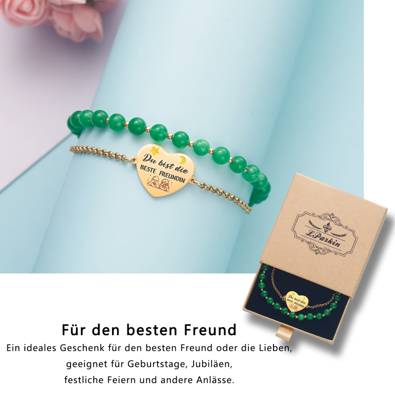 LParkin Doppelt Geperlt Armband Beste Freundin Rostfreier Stahl Einstellbar, Beste Freundin Geburtstag Geschenke Personalisierte Männer Frauen, Gold