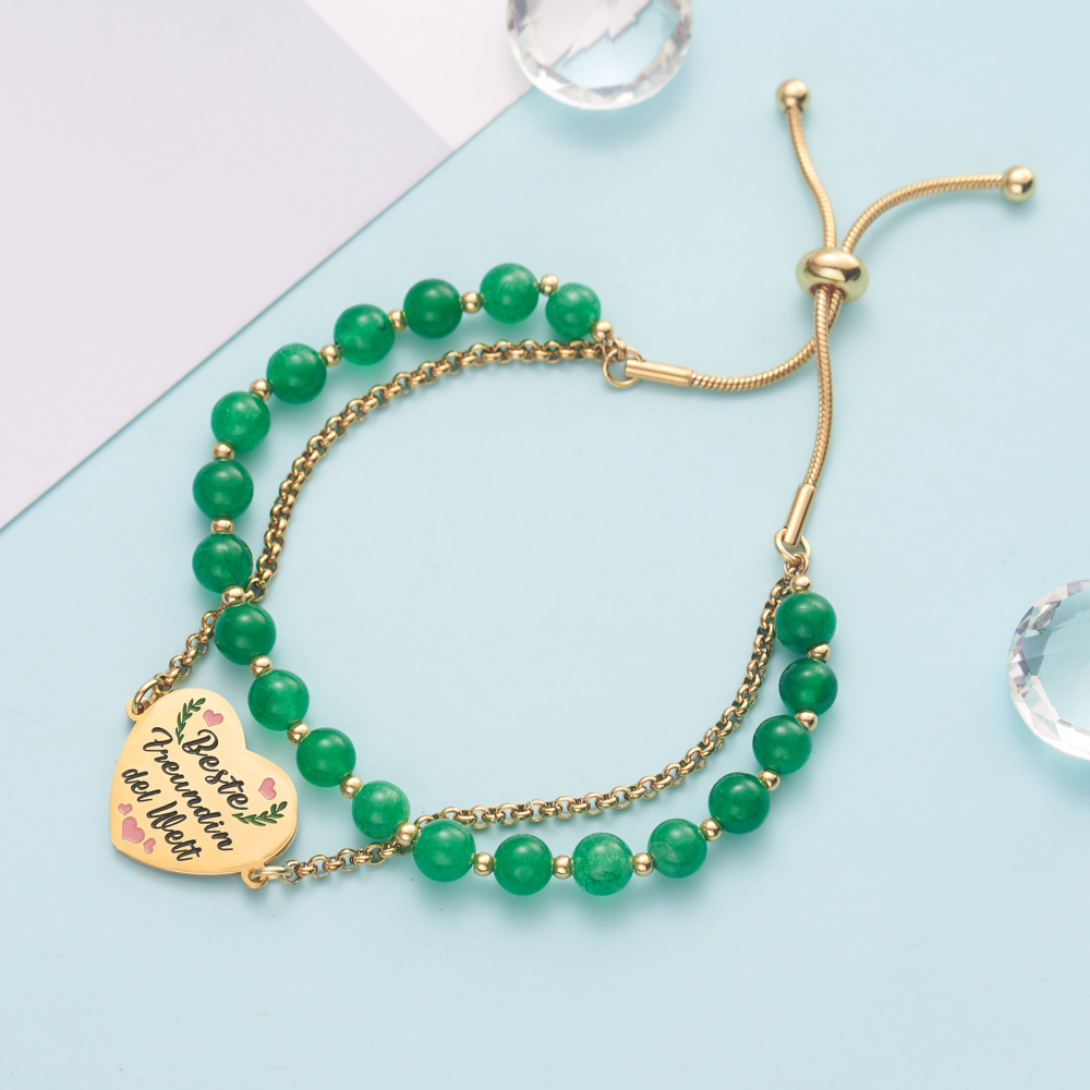 LParkin Doppelt Geperlt Armband Beste Freundin Rostfreier Stahl Einstellbar, Beste Freundin Geburtstag Geschenke Personalisierte Männer Frauen, Gold