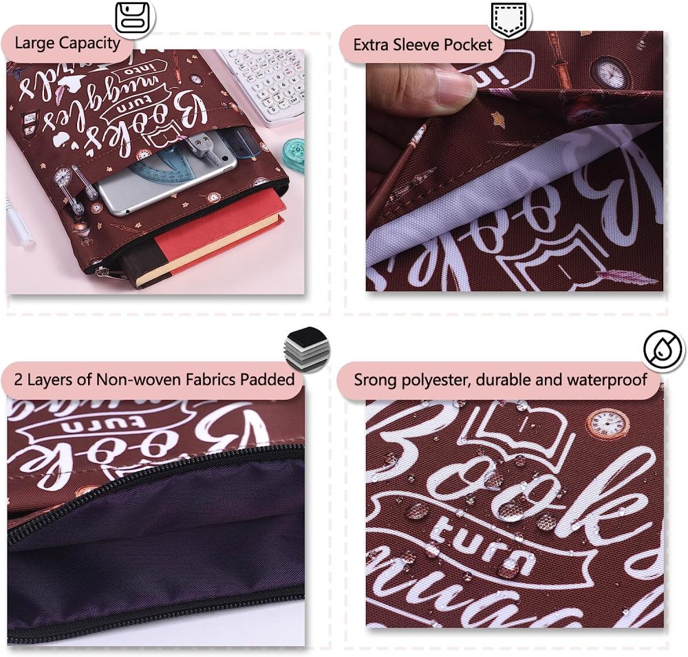 LParkin Books Turn Muggles Into Wizards, Book Sleeve with Zipper for Paperback Protector Cover with Padded Washable Fabric