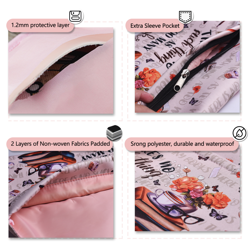 LParkin Book Sleeve with Zipper for Book Lovers Protector Cover with Padded Washable Fabric Medium 11 Inch X 9 Inch (So Many Books So Little Time)