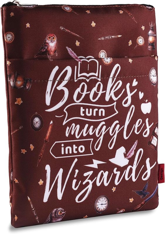 LParkin Books Turn Muggles Into Wizards, Book Sleeve with Zipper for Paperback Protector Cover with Padded Washable Fabric