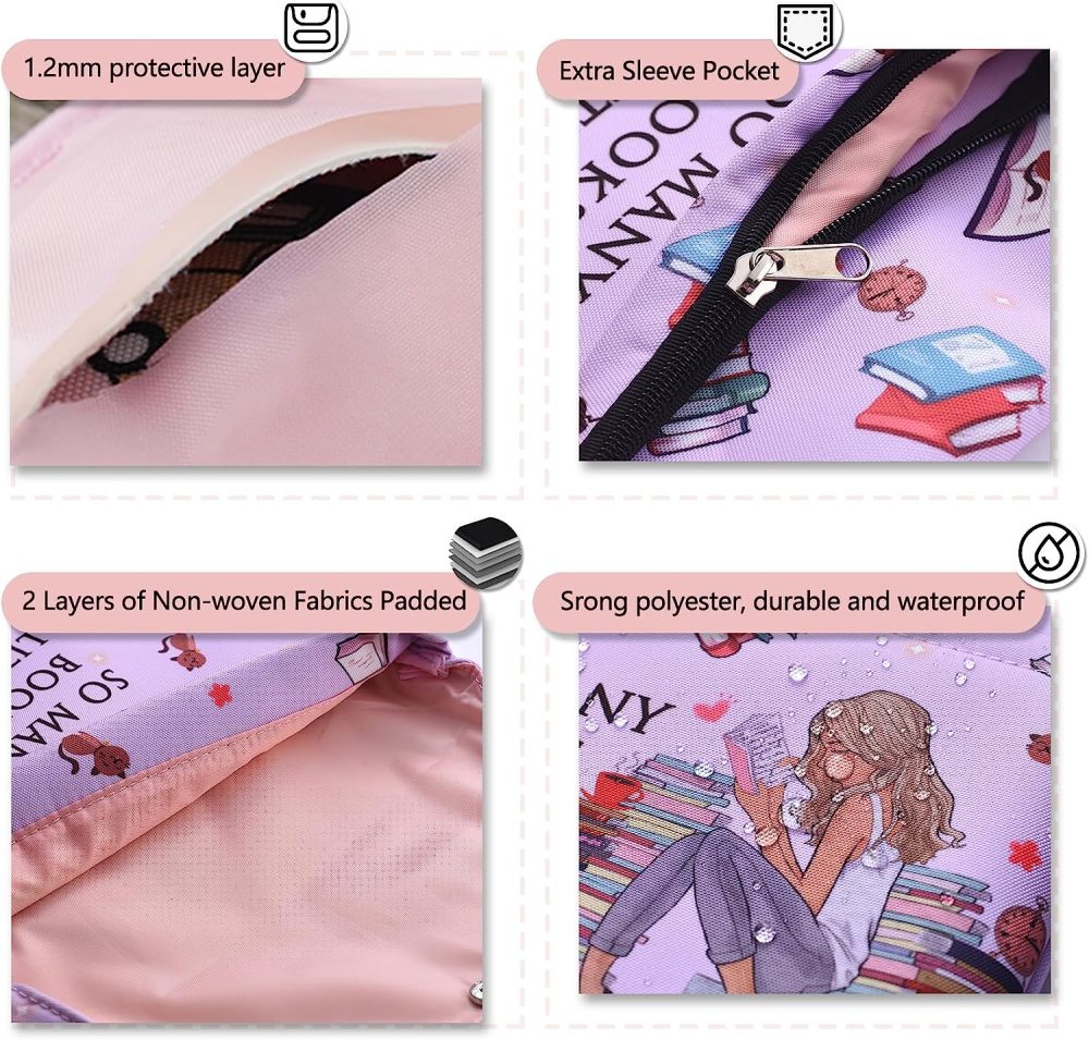 LParkin Book Sleeve with Zipper for Book Lovers Protector Cover with Padded Washable Fabric Medium 11 Inch X 9 Inch (So Many Books So Little Time)