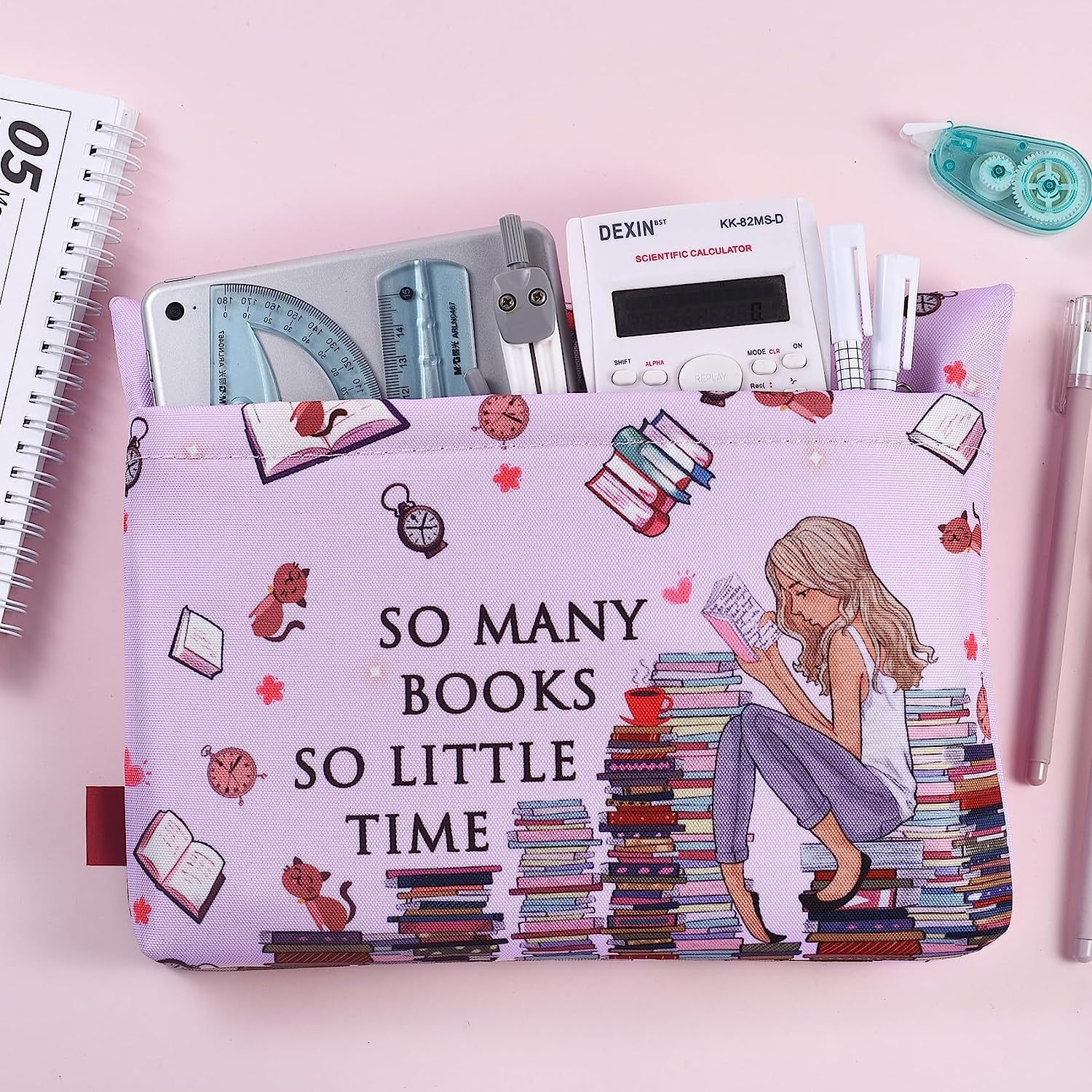 LParkin Book Sleeve with Zipper for Book Lovers Protector Cover with Padded Washable Fabric Medium 11 Inch X 9 Inch (So Many Books So Little Time)