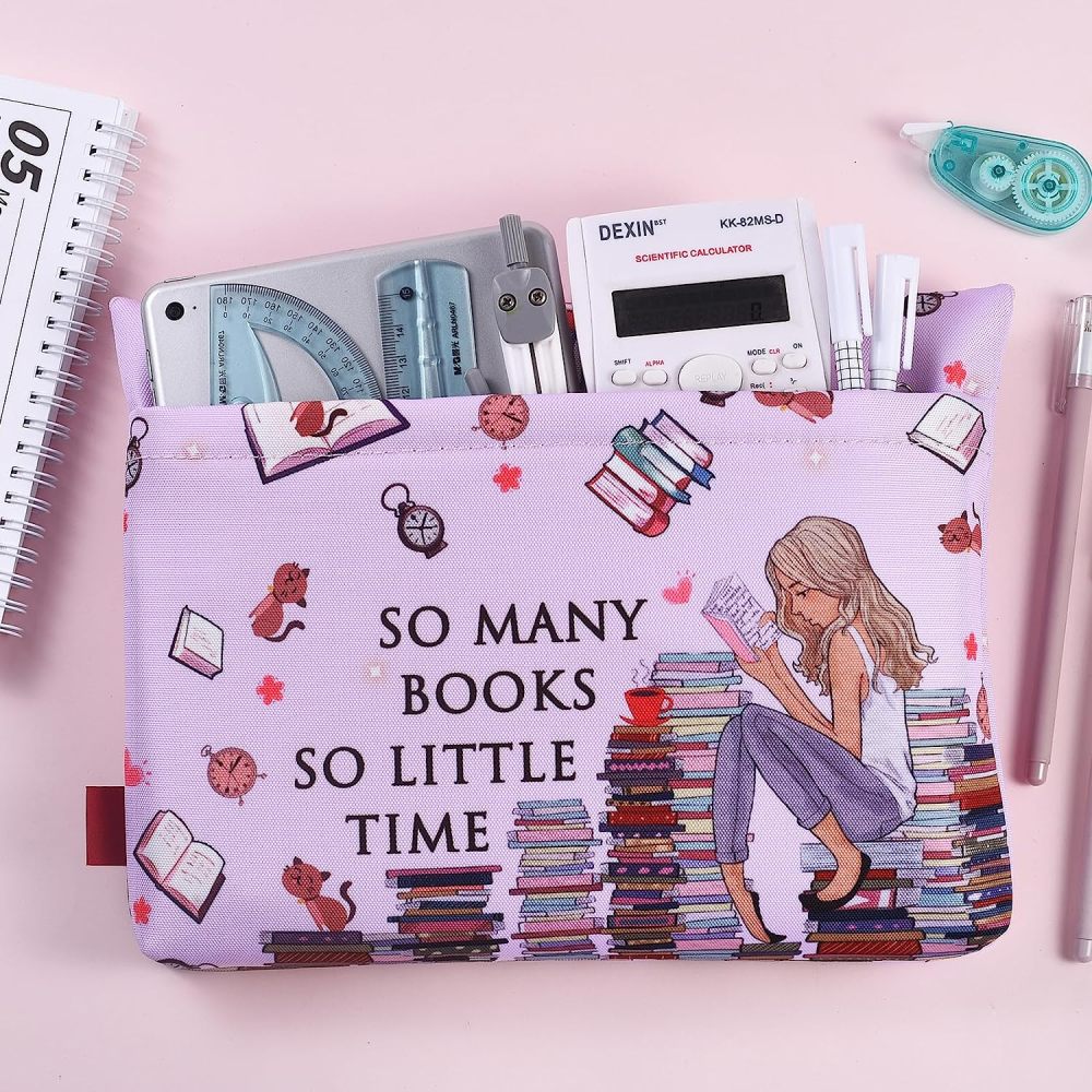 LParkin Book Sleeve with Zipper for Book Lovers Protector Cover with Padded Washable Fabric Medium 11 Inch X 9 Inch (So Many Books So Little Time)