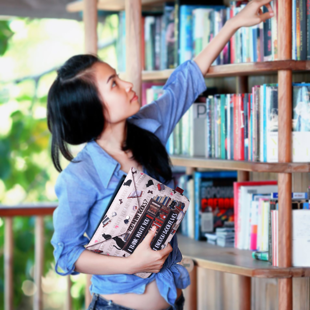 LParkin Book Sleeve with Zipper for Book Lovers Protector Cover with Padded Washable Fabric Medium 11 Inch X 9 Inch (So Many Books So Little Time)