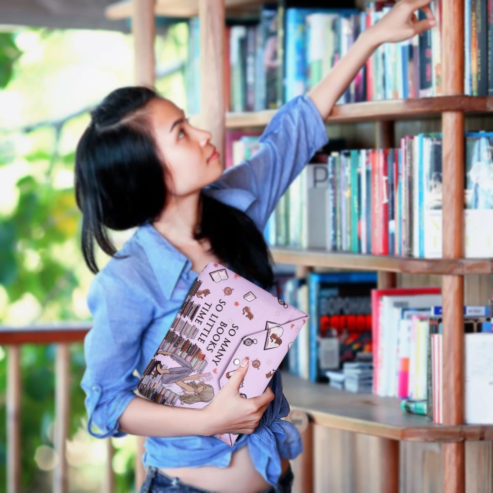 LParkin Book Sleeve with Zipper for Book Lovers Protector Cover with Padded Washable Fabric Medium 11 Inch X 9 Inch (So Many Books So Little Time)