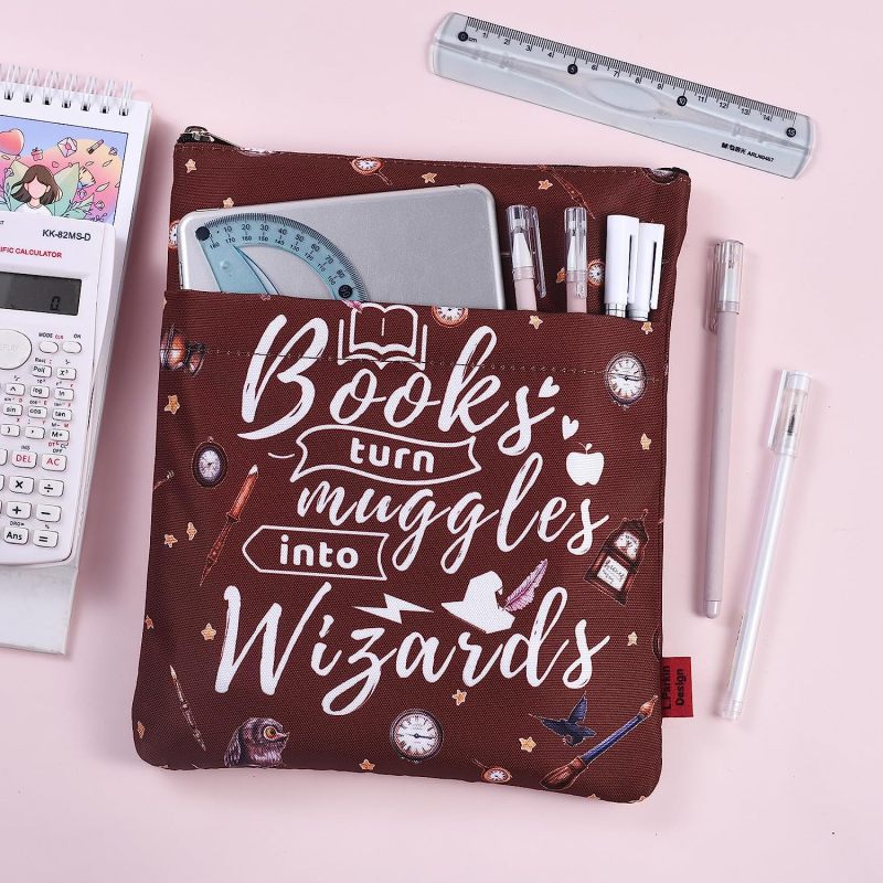 LParkin Books Turn Muggles Into Wizards, Book Sleeve with Zipper for Paperback Protector Cover with Padded Washable Fabric