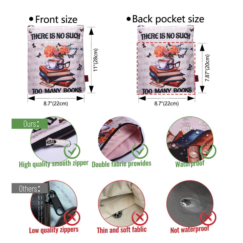 LParkin Book Sleeve for Paperbacks with Zipper Too Many Books I Think What You Mean is Not Enough Bookshelves Book Lover Gift