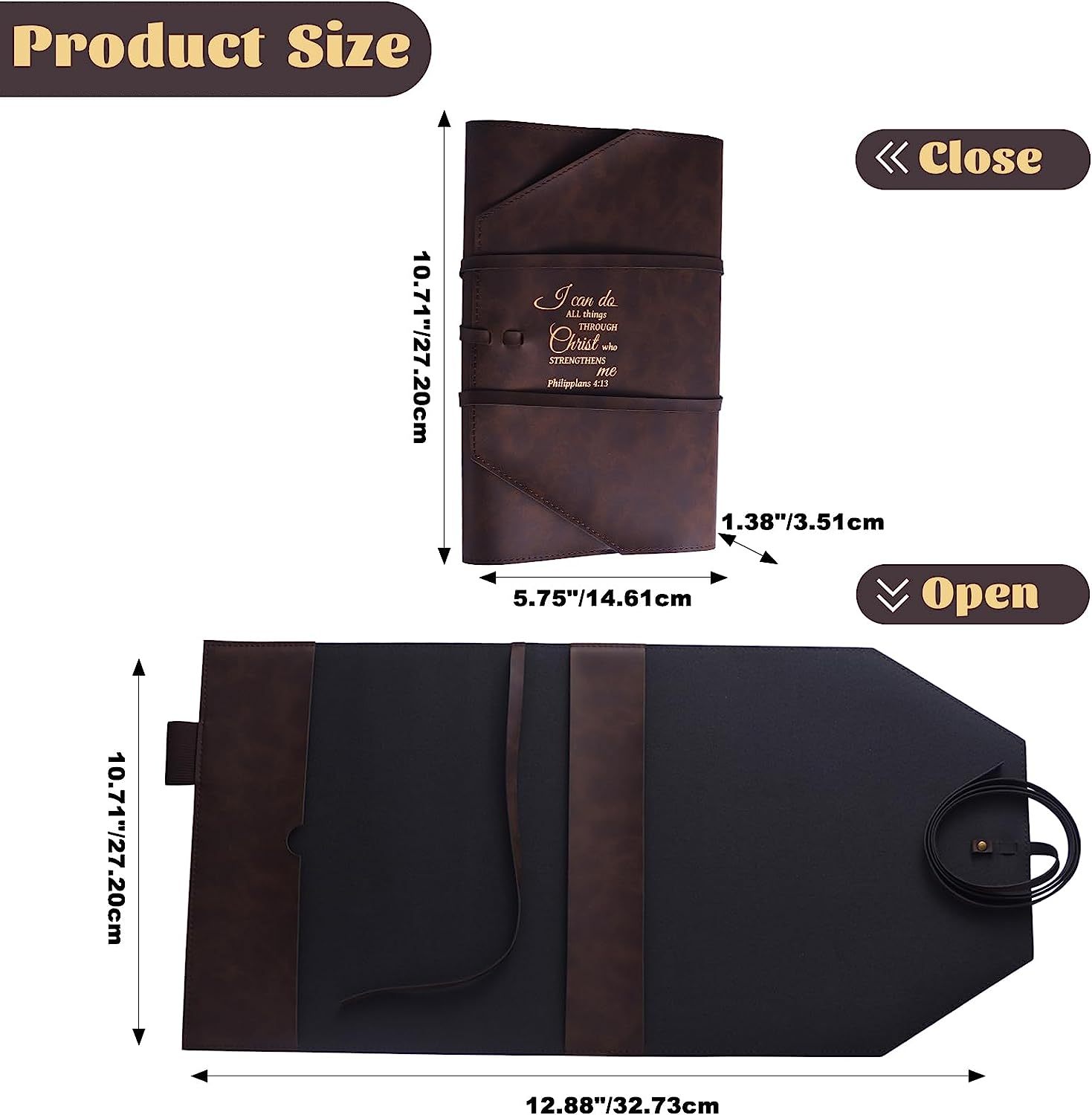 LParkin Leather Bible Cover for Men and Women I CAN DO All Things Through Christ WHO Strengthens Me Bible Wrap Around Strap Bible Cover Gifts
