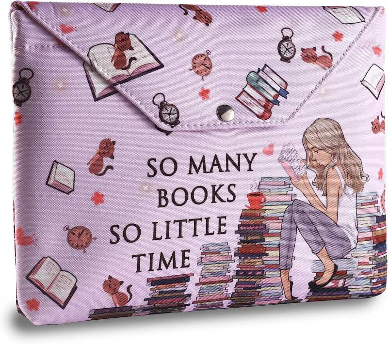LParkin Book Sleeve with Zipper for Book Lovers Protector Cover with Padded Washable Fabric Medium 11 Inch X 9 Inch (So Many Books So Little Time)