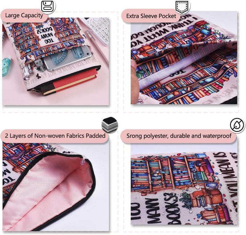 LParkin Book Sleeve for Paperbacks with Zipper Too Many Books I Think What You Mean is Not Enough Bookshelves Book Lover Gift