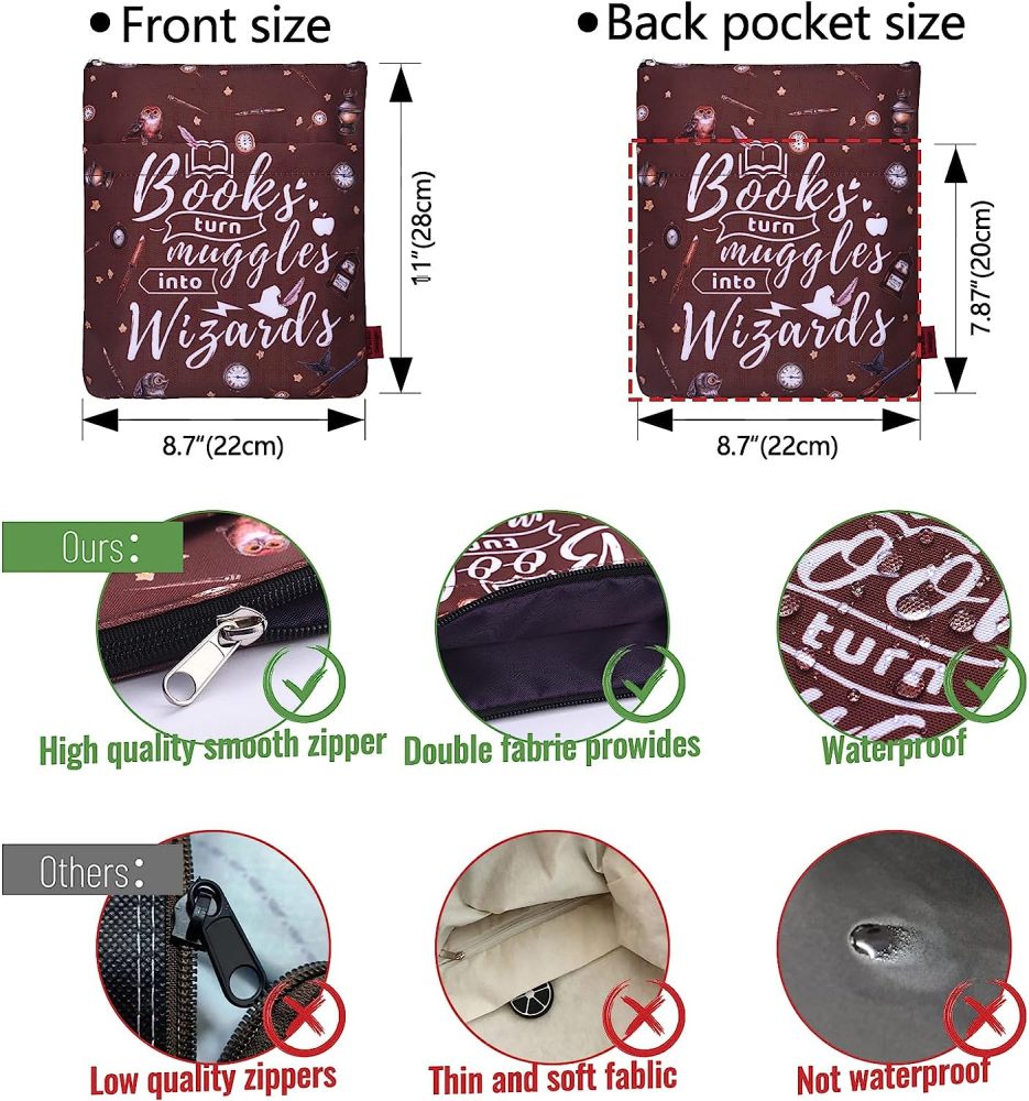 LParkin Books Turn Muggles Into Wizards, Book Sleeve with Zipper for Paperback Protector Cover with Padded Washable Fabric