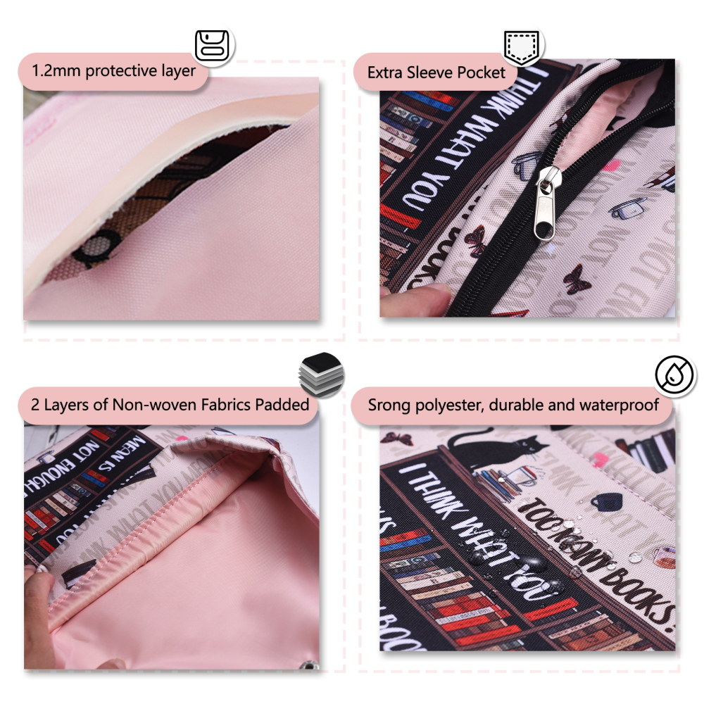 LParkin Book Sleeve with Zipper for Book Lovers Protector Cover with Padded Washable Fabric Medium 11 Inch X 9 Inch (So Many Books So Little Time)